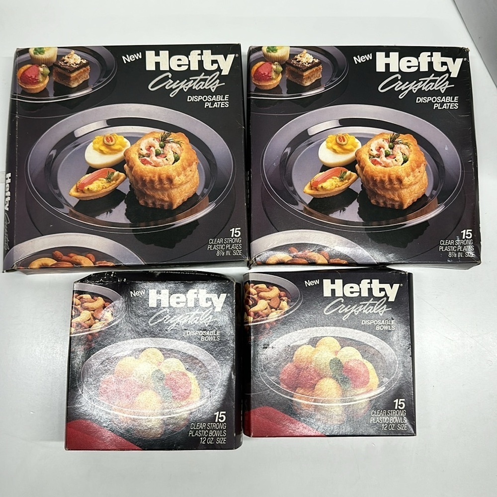 Hefty Crystals Disposable Plates And Bowls Clear See Thru Vintage 1990's Set